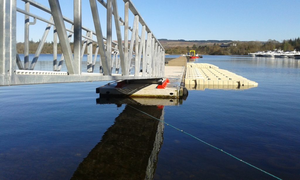 Access gangway leading to floating pontoons