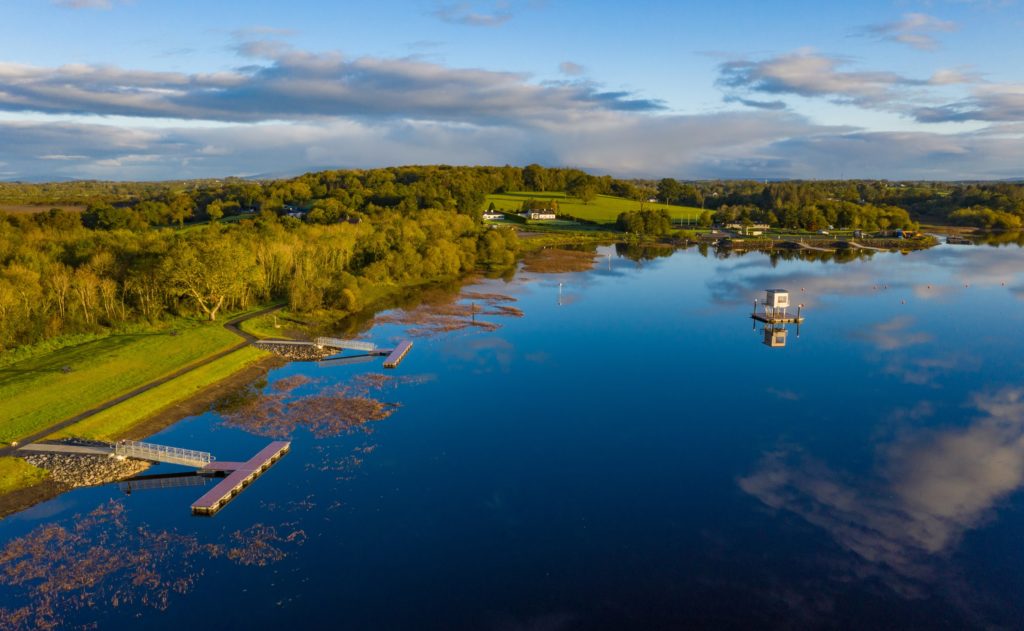 Lpch with fishing pontoons on the left and floating building in the middle