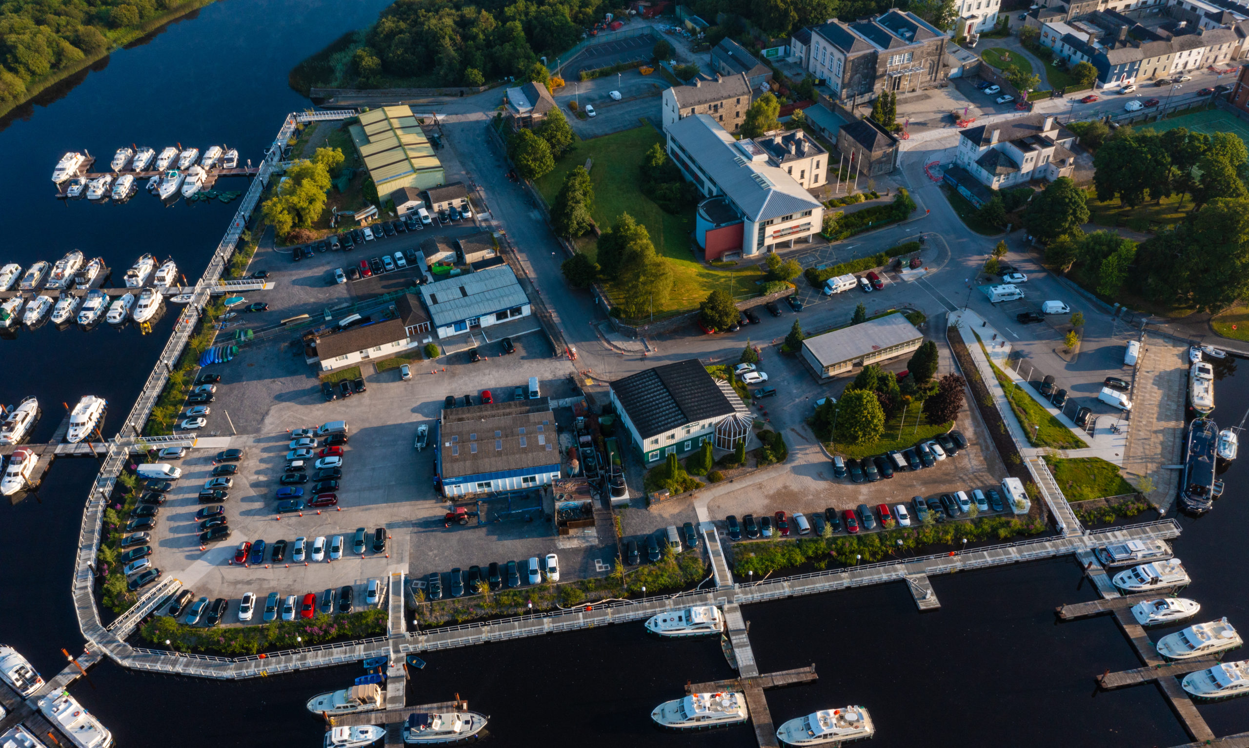 Aerial view of Carrick on Shannon public marina