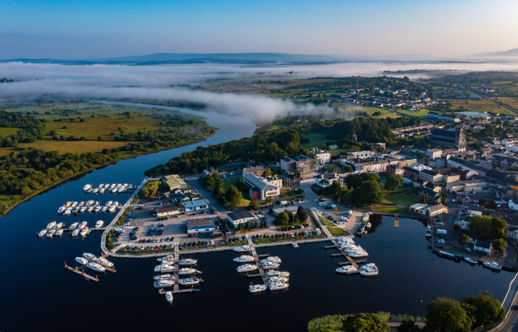 Aerial view of Carrick on Shannon public marina