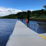 Split-level pontoon leading into river
