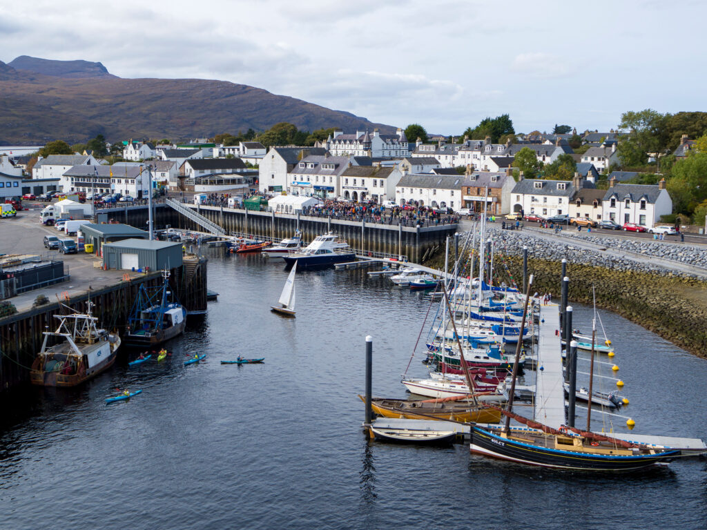 Aerial view of Ullapool Harbour in Scotland