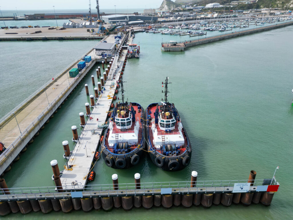 Pontoon and tugs at the Port of Dover