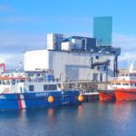 Tugs alongside new pontoon installed by Inland and Coastal at Peterhead Port