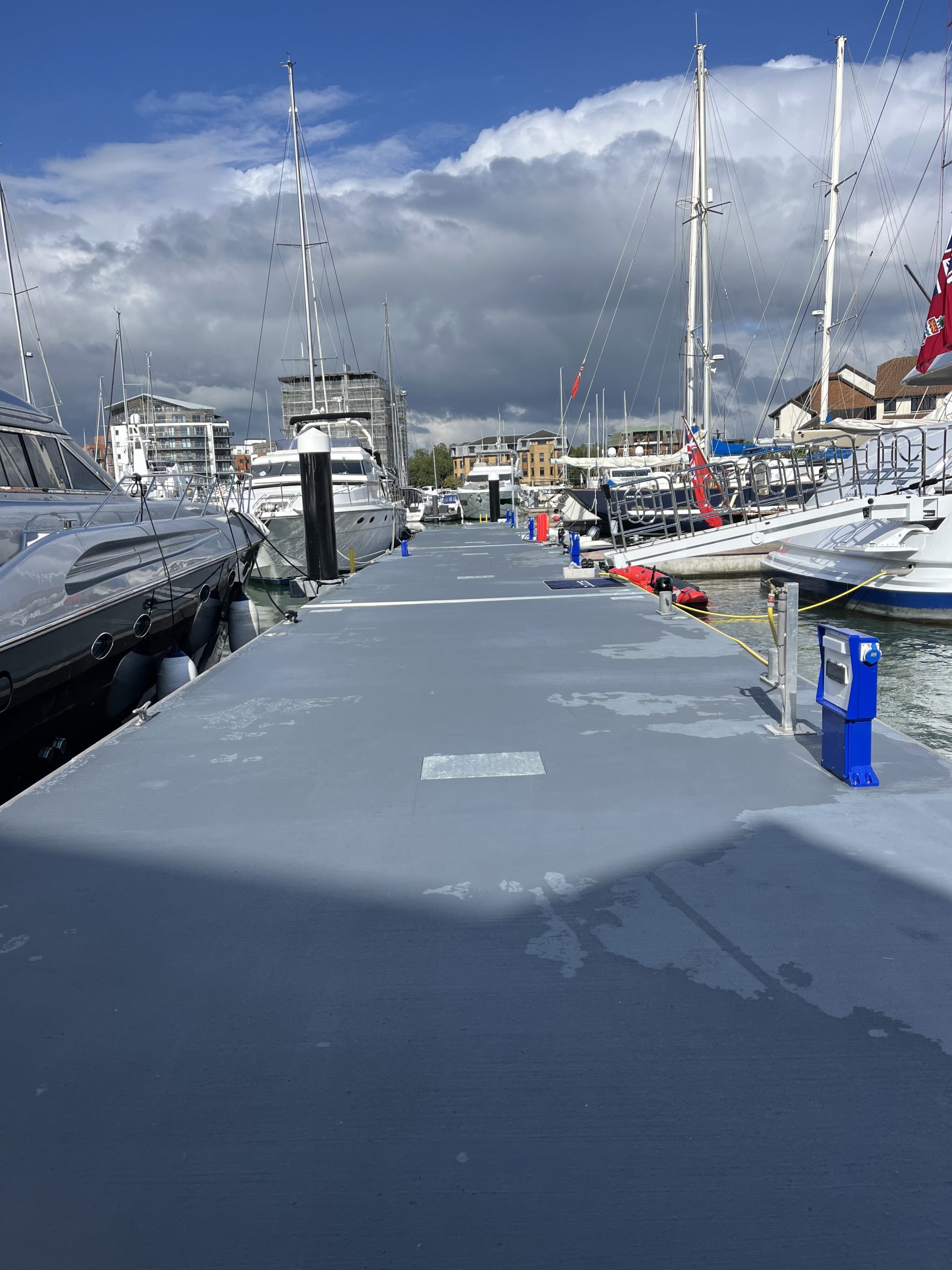 Superyacht berthed at the new pontoon installed by Inland and Coastal at Ocean Village Marina in Southampton