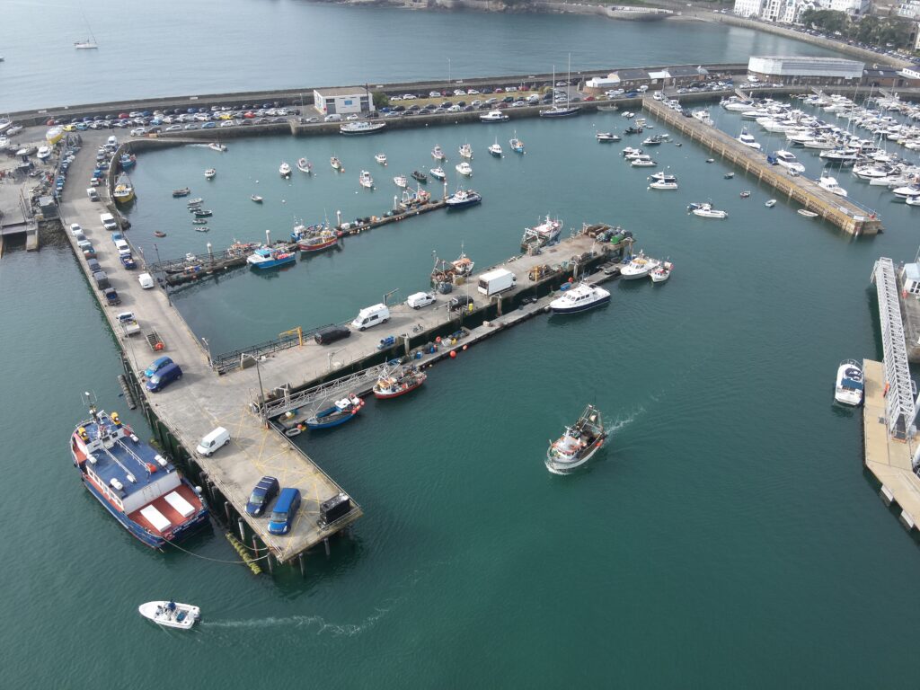 Aerial view of the new pontoons at St Peter's Port in Guernsey